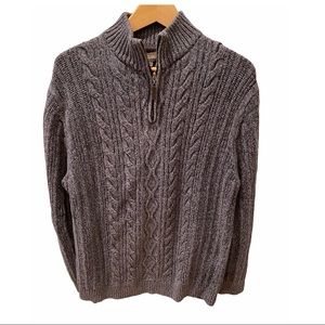 Tasso Elba Gray Black Cable Knit Sweater XL Zip